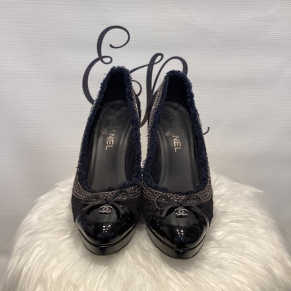 Chanel Platform Tweed Sz 39.5 Shoe - Picture 2 of 6
